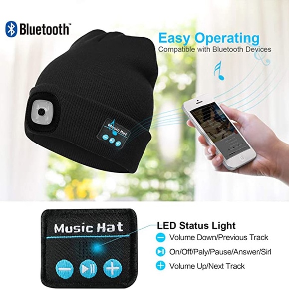 ? LED MIC BEANIE HAT MUSIC HEADPHONES CAP WIRELESS NIGHT HEAD LIGHT WARM SKI main image 7